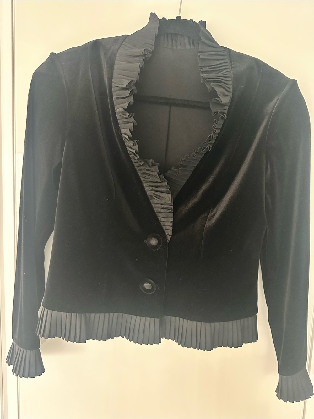 Black Velvet Ruffle-Trim Women's Jacket